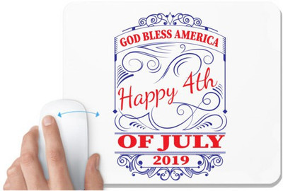 UDNAG White Mousepad 'American Independance Day | BLESS AMERICA Happy 4thOF JULY 2019' for Computer / PC / Laptop [230 x 200 x 5mm] Non Slip Base Mousepad(White)