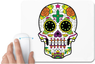 UDNAG White Mousepad 'Illustration | Green Cross Sugar Skull' for Computer / PC / Laptop [230 x 200 x 5mm] Non Slip Base Mousepad(White)