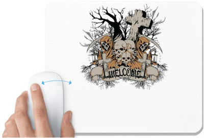 UDNAG White Mousepad 'Death | Welcome death' for Computer / PC / Laptop [230 x 200 x 5mm] Non Slip Base Mousepad(White)