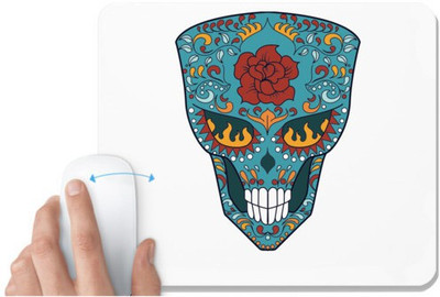 UDNAG White Mousepad 'Illustration | Red Flower Yellow eyes Sugar Skull' for Computer / PC / Laptop [230 x 200 x 5mm] Non Slip Base Mousepad(White)