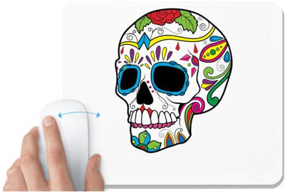 UDNAG White Mousepad 'Illustration | Black Blue Sugar Skull' for Computer / PC / Laptop [230 x 200 x 5mm] Non Slip Base Mousepad(White)