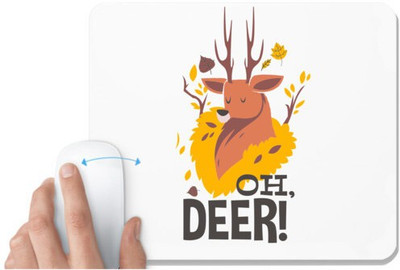 UDNAG White Mousepad 'Oh Deer' for Computer / PC / Laptop [230 x 200 x 5mm] Non Slip Base Mousepad(White)