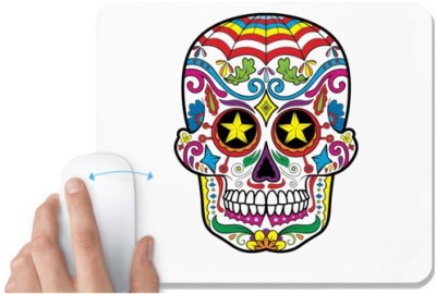 UDNAG White Mousepad 'Illustration | Yellow Star eye Sugar Skull' for Computer / PC / Laptop [230 x 200 x 5mm] Mousepad(White)