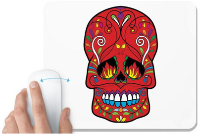 UDNAG White Mousepad 'Illustration | Red White Sugar Skull' for Computer / PC / Laptop [230 x 200 x 5mm] Non Slip Base Mousepad(White)