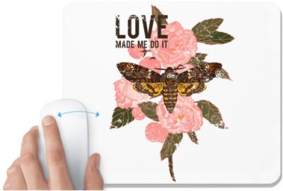 UDNAG White Mousepad 'Flower | Love made me do it, moth and rose' for Computer / PC / Laptop [230 x 200 x 5mm] Mousepad(White)