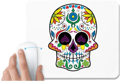 UDNAG White Mousepad 'Illustration | Violet Black eye Sugar Skull' for Computer / PC / Laptop [230 x 200 x 5mm] Non Slip Base Mousepad(White)