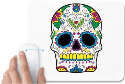 UDNAG White Mousepad 'Illustration | Green white Blue Sugar Skull' for Computer / PC / Laptop [230 x 200 x 5mm] Mousepad(White)