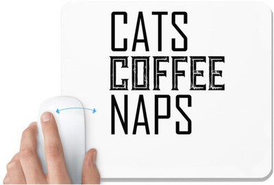 UDNAG White Mousepad 'Cat | CATS COFFEE NAPS' for Computer / PC / Laptop [230 x 200 x 5mm] Non Slip Base Mousepad(White)