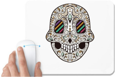 UDNAG White Mousepad 'Illustration | Grey Sugar Skull' for Computer / PC / Laptop [230 x 200 x 5mm] Non Slip Base Mousepad(White)