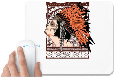 UDNAG White Mousepad 'Red Indian | Redindian lady' for Computer / PC / Laptop [230 x 200 x 5mm] Non Slip Base Mousepad(White)