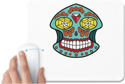 UDNAG White Mousepad 'Illustration | Yellow eye White teeth Sugar Skull' for Computer / PC / Laptop [230 x 200 x 5mm] Non Slip Base Mousepad(White)
