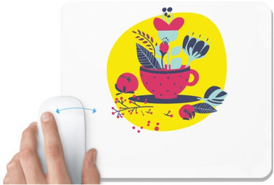 UDNAG White Mousepad 'Flowers | Flower pot' for Computer / PC / Laptop [230 x 200 x 5mm] Non Slip Base Mousepad(White)