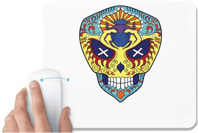 UDNAG White Mousepad 'Illustration | Yellow Blue eyes Sugar Skull' for Computer / PC / Laptop [230 x 200 x 5mm] Non Slip Base Mousepad(White)