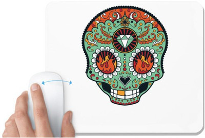 UDNAG White Mousepad 'Illustration | Fire eye Sugar Skull' for Computer / PC / Laptop [230 x 200 x 5mm] Non Slip Base Mousepad(White)
