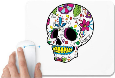 UDNAG White Mousepad 'Illustration | Yellow Blue Black Sugar Skull' for Computer / PC / Laptop [230 x 200 x 5mm] Non Slip Base Mousepad(White)