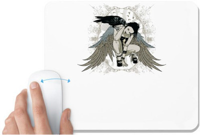 UDNAG White Mousepad 'Death | Crow and fairy queen' for Computer / PC / Laptop [230 x 200 x 5mm] Non Slip Base Mousepad(White)