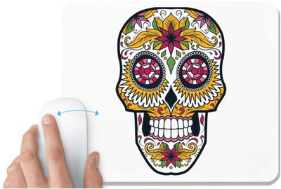UDNAG White Mousepad 'Illustration | Red Flower Yellow Leaf Sugar Skull' for Computer / PC / Laptop [230 x 200 x 5mm] Non Slip Base Mousepad(White)