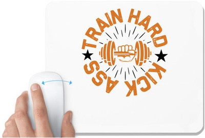 UDNAG White Mousepad 'Gym | Train hard kick' for Computer / PC / Laptop [230 x 200 x 5mm] Non Slip Base Mousepad(White)
