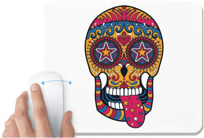 UDNAG White Mousepad 'Illustration | Red Tongue Sugar Skull' for Computer / PC / Laptop [230 x 200 x 5mm] Non Slip Base Mousepad(White)