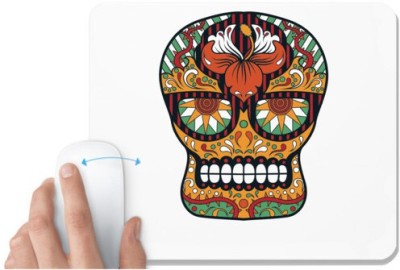 UDNAG White Mousepad 'Illustration | Orange White Res Sugar Skull' for Computer / PC / Laptop [230 x 200 x 5mm] Mousepad(White)