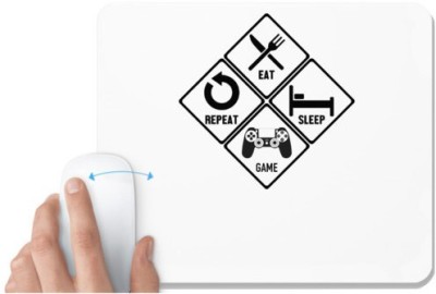 UDNAG White Mousepad 'Life cycle | Eat Sleep Game Repeat' for Computer / PC / Laptop [230 x 200 x 5mm] Mousepad(White)