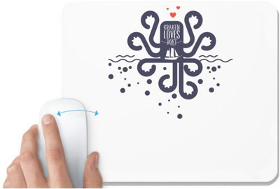 UDNAG White Mousepad 'Octopus | Kraken Loves Boat, Octopus' for Computer / PC / Laptop [230 x 200 x 5mm] Non Slip Base Mousepad(White)