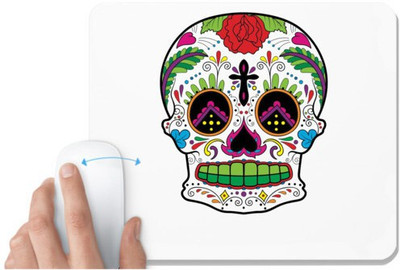 UDNAG White Mousepad 'Illustration | Red Pink Green Sugar Skull' for Computer / PC / Laptop [230 x 200 x 5mm] Non Slip Base Mousepad(White)