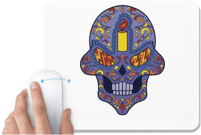 UDNAG White Mousepad 'Illustration | Yellow Candle Head Sugar Skull' for Computer / PC / Laptop [230 x 200 x 5mm] Non Slip Base Mousepad(White)