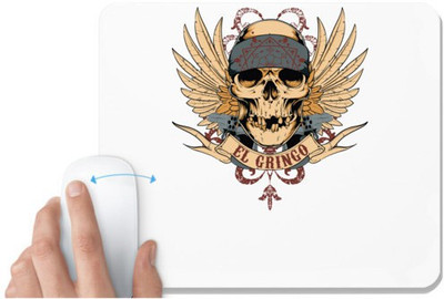 UDNAG White Mousepad 'Death | Skull EL GRINGO' for Computer / PC / Laptop [230 x 200 x 5mm] Non Slip Base Mousepad(White)