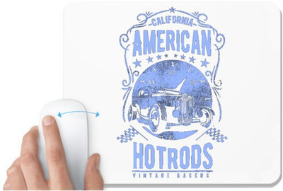 UDNAG White Mousepad 'USA | American Hotrods' for Computer / PC / Laptop [230 x 200 x 5mm] Non Slip Base Mousepad(White)