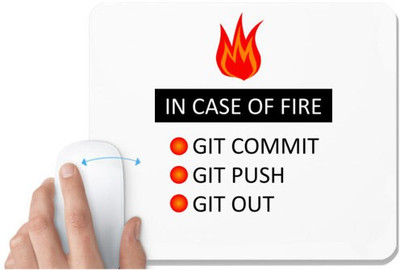 UDNAG White Mousepad 'Coder | In case of fire git commit git push git out' for Computer / PC / Laptop [230 x 200 x 5mm] Non Slip Base Mousepad(White)