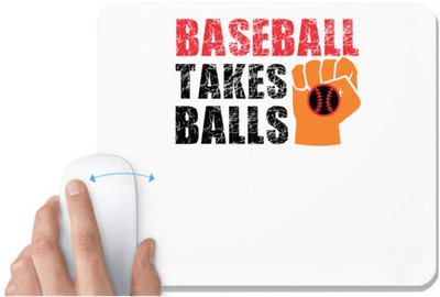 UDNAG White Mousepad 'Baseball | BASEBALL TAKES BALLS' for Computer / PC / Laptop [230 x 200 x 5mm] Non Slip Base Mousepad(White)