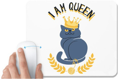 UDNAG White Mousepad 'Qween cat | I am a Qween Cat' for Computer / PC / Laptop [230 x 200 x 5mm] Non Slip Base Mousepad(White)