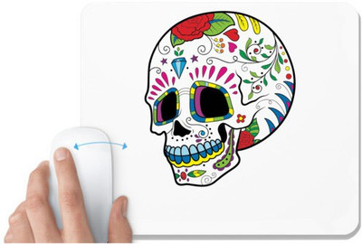 UDNAG White Mousepad 'Illustration | White yellow black Sugar Skull' for Computer / PC / Laptop [230 x 200 x 5mm] Non Slip Base Mousepad(White)
