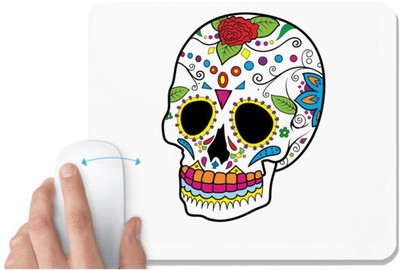 UDNAG White Mousepad 'Illustration | Red White Yellow Sugar Skull' for Computer / PC / Laptop [230 x 200 x 5mm] Non Slip Base Mousepad(White)