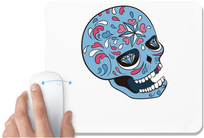 UDNAG White Mousepad 'Illustration | Blue White Pink Sugar Skull' for Computer / PC / Laptop [230 x 200 x 5mm] Non Slip Base Mousepad(White)