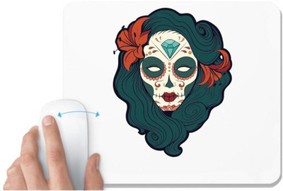 UDNAG White Mousepad 'Zombie Illustration | Female Zombie and Flower' for Computer / PC / Laptop [230 x 200 x 5mm] Mousepad(White)