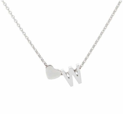 Maverick Niche Gorgeous Alphabet 'W' with Heart Necklace; Stylish Initial Letter Gift For Girls Women On Birthday Anniversary Valentine Occasions (Silver) Alloy Necklace