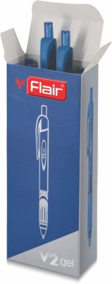 FLAIR V2 0.7 mm Retractable Gel Pen Box | Comfortable Grip With Smudge Free Writing Gel Pen(Pack of 10, Blue)