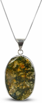 Shubh Sanket Vastu Healing Stone Pendant Natural Moss Agate Crystal Stone Pendant / Locket with Metal Chain for Crystal Healing Gemstone for Unisex Agate Stone Pendant
