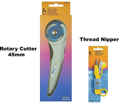 Pony 1Sewing Rotary Cutter with Safety Lock and Soft Grip Handle 45mm + 1Sewing Thread Cutting Scissors Thread Nipper Yarn Shear Rotary Fabric Cutter(45 mm)
