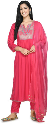 PREEGO Embroidered Kurta, Trouser/Pant & Dupatta Set