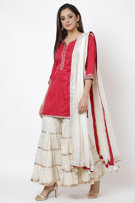 BIBA Embroidered Kurta, Sharara & Dupatta Set