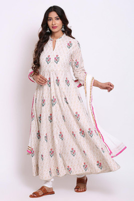 BIBA Floral Print Kurta, Churidar & Dupatta Set