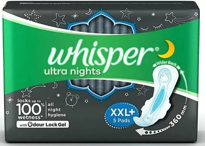 Whisper Ultra Nights Sanitary Pads, XXl+ Pack of 5 Sanitary Pad(Pack of 5)