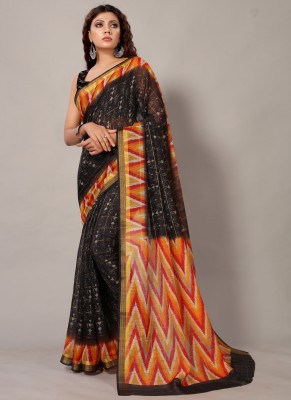 Aarrah Printed Bollywood Cotton Blend Saree(Multicolor)