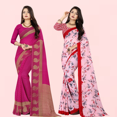 Anand Sarees Printed Daily Wear Georgette Saree(Pack of 2, Pink)