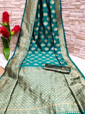 Anjaneya Sarees Woven Banarasi Silk Blend Saree(Green)