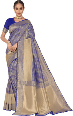sareela Woven Banarasi Jacquard, Silk Blend Saree(Blue)