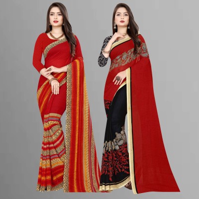 kashvi sarees Printed Daily Wear Georgette Saree(Pack of 2, Red)